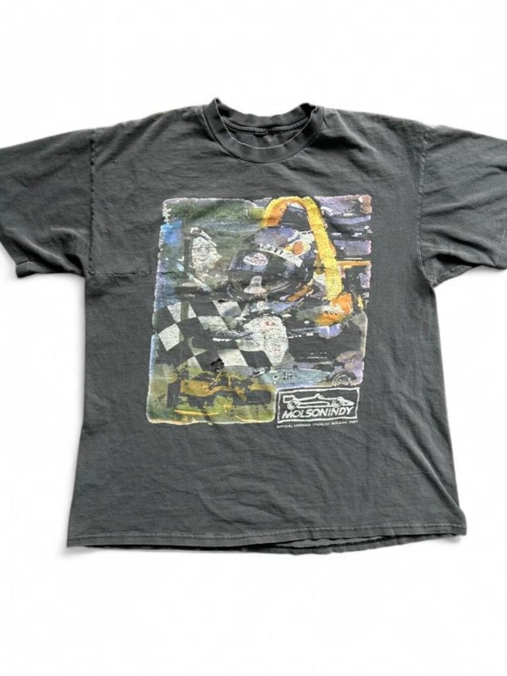 Vintage Molson Indy Racing Graphic Faded Distressed T Shirt Men's XL